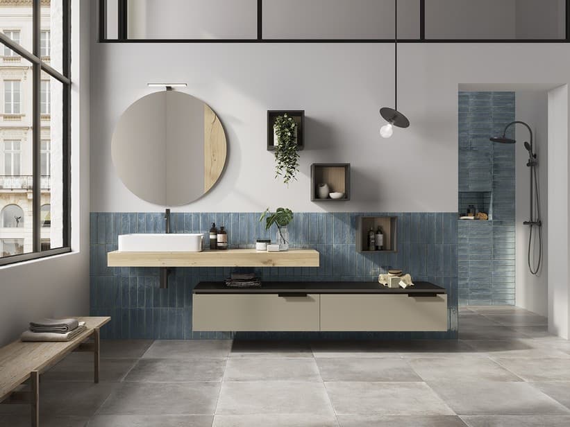 Kommode TOUCH 140 cm 2 Schublade Taupe matt und Top 1,8 cm Schwarz matt | IperCeramica