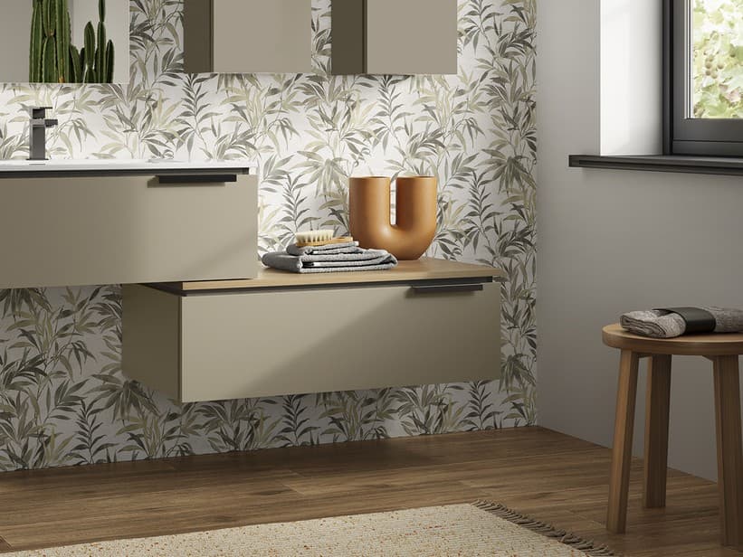 Kommode TOUCH 90 cm 1 Schublade Taupe matt und Top 1,8 cm Eiche | IperCeramica