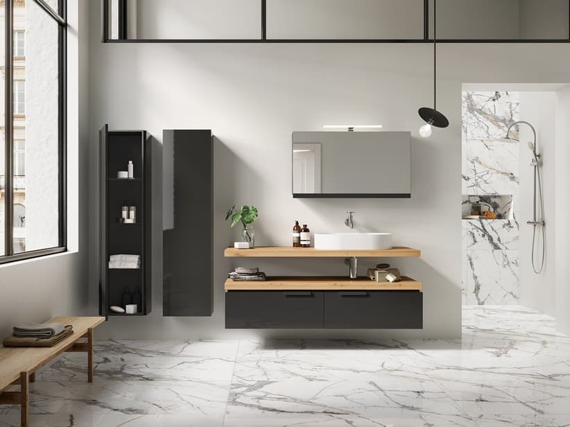 Ablage für Aufsatzbadwaschbecken OXYGEN 160 cm St. 4,5 aus Eichennaturholz mit Knorren | IperCeramica