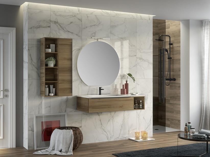 Badezimmerschrank Trendy 115 cm Belgravia Nussbaum und Waschbecken Hide Links Weiß Glänzend | IperCeramica