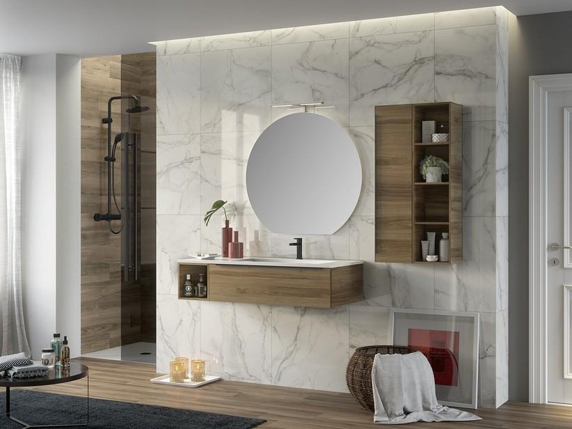 Badezimmerschrank Trendy 115 cm Belgravia Nussbaum und Waschbecken Hide Rechts Mattweiß | IperCeramica