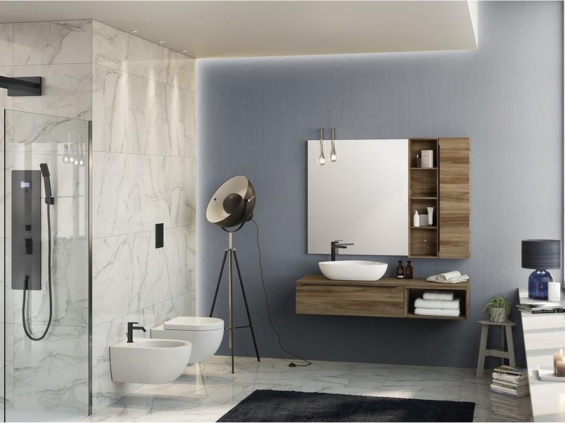 Badezimmerschrank Trendy 141 cm Belgravia Nussbaum und mit Waschbeckenaufsatz zur Ablage Rechts | IperCeramica