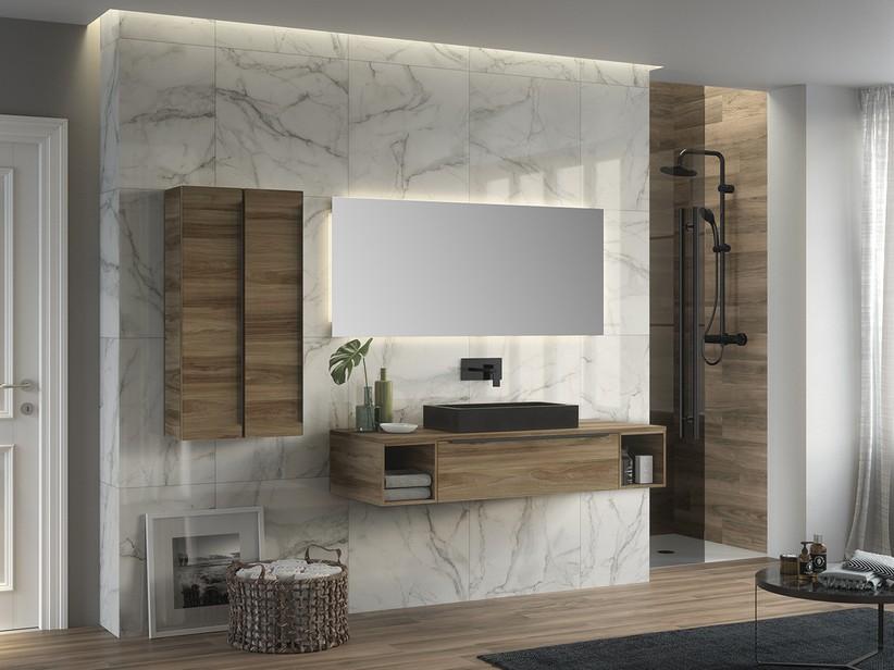 Badezimmerschrank Trendy 141 cm Belgravia Nussbaum und mit Waschbeckenaufsatz zur Ablage | IperCeramica
