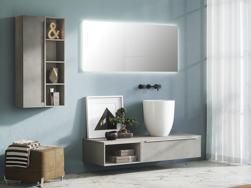 NIEDRIGER BADEZIMMERSCHRANK TRENDY 141 CM ZEMENT MIT PLATTE FÜR HOHES WASCHBECKEN | IperCeramica
