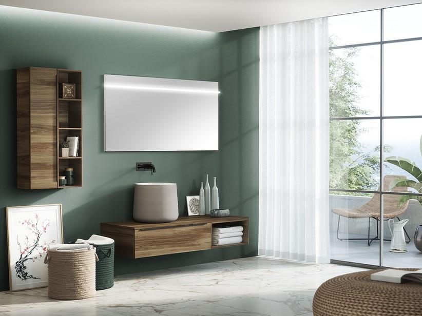 Badezimmerschrank Trendy 141 cm niedrig Belgravia Nussbaum mit Oberfläche für aufgesetzte Waschbecken | IperCeramica