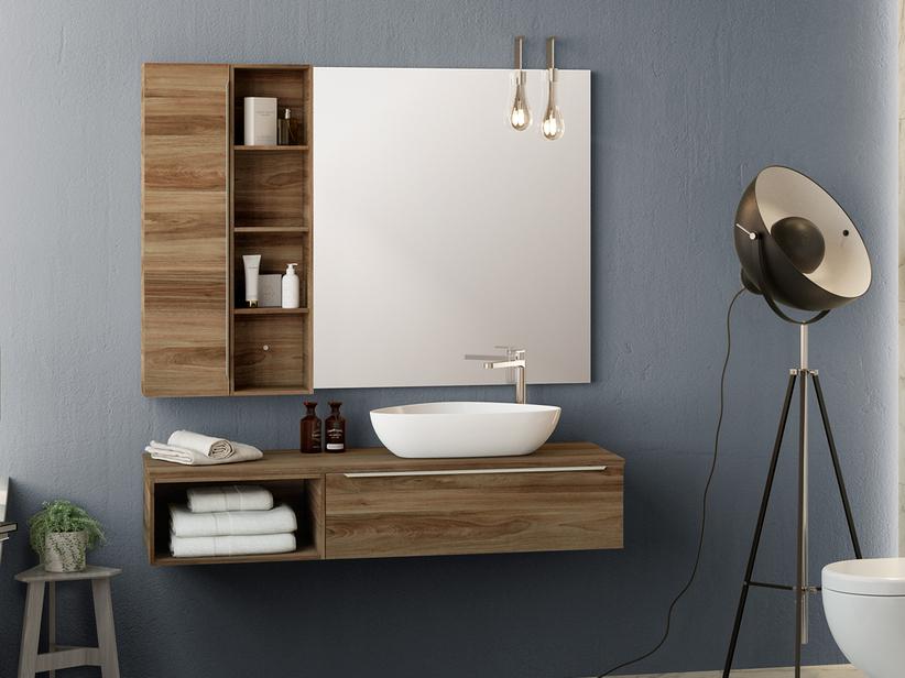 BADEZIMMERSCHRANK TRENDY 141 CM NUSSBAUM MIT PLATTE FÜR AUFSATZWASCHBECKEN | IperCeramica