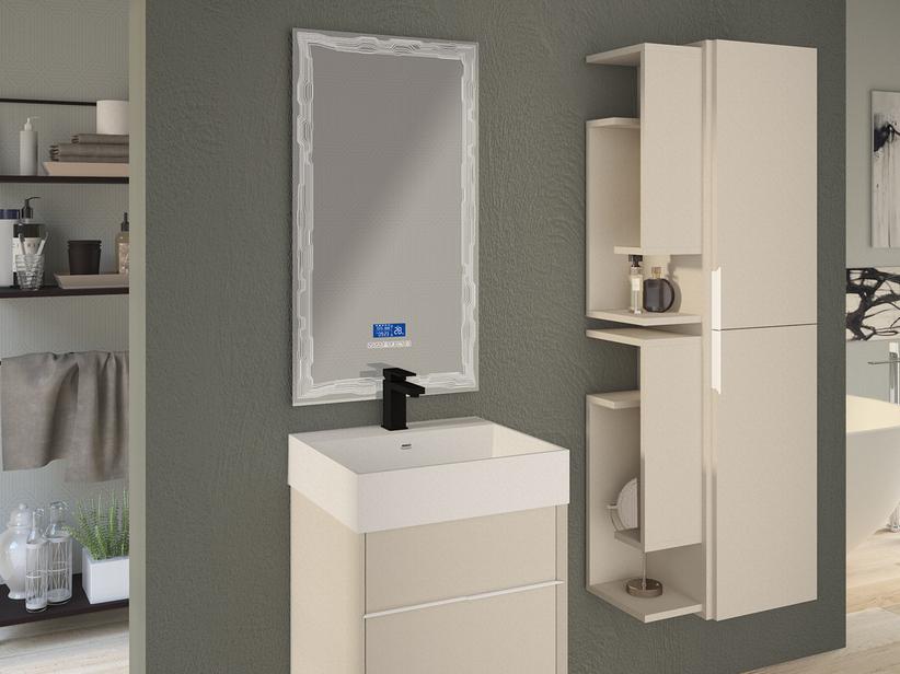 Badmöbel Tribeca 50 cm 2 Schubladen Holzoptik Gebürstet Weiß mit Waschbecken Unitop aus mattem weißem Harz | IperCeramica