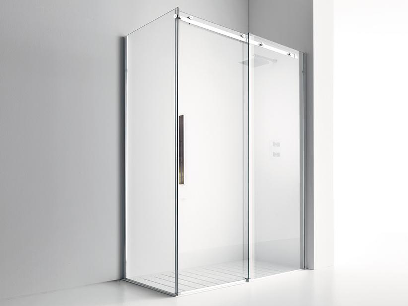 ECKDUSCHKABINE VELO 80x120 H200 Erw 117/119 - 77/79 cm SCHIEBETÜR MIT FESTER SEITENWAND GLASSTÄRKE 8 mm TRANSPARENT CHROM | IperCeramica