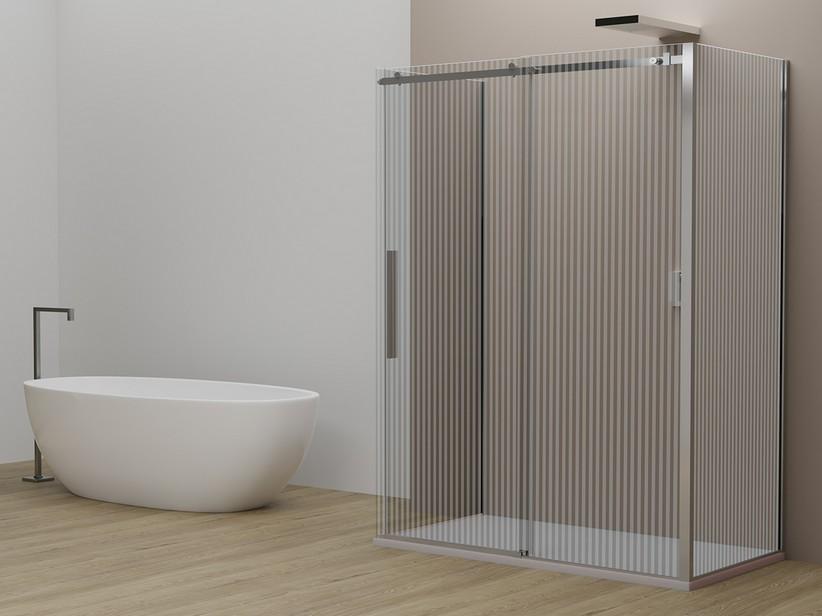 Duschkabine Velo cm 140x70x70 H200 Erw 137/139-67/69-66,5/68,5 Schiebetür rechts aus Krist. Siebdruck, Profile Chrom | IperCeramica