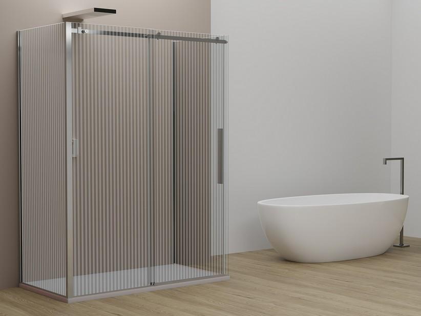 Duschkabine Velo cm 140x90x90 H200 Erw 137/139-87/89-86,5/88,5 Schiebetür links aus Krist. Siebdruck, Profile Chrom | IperCeramica