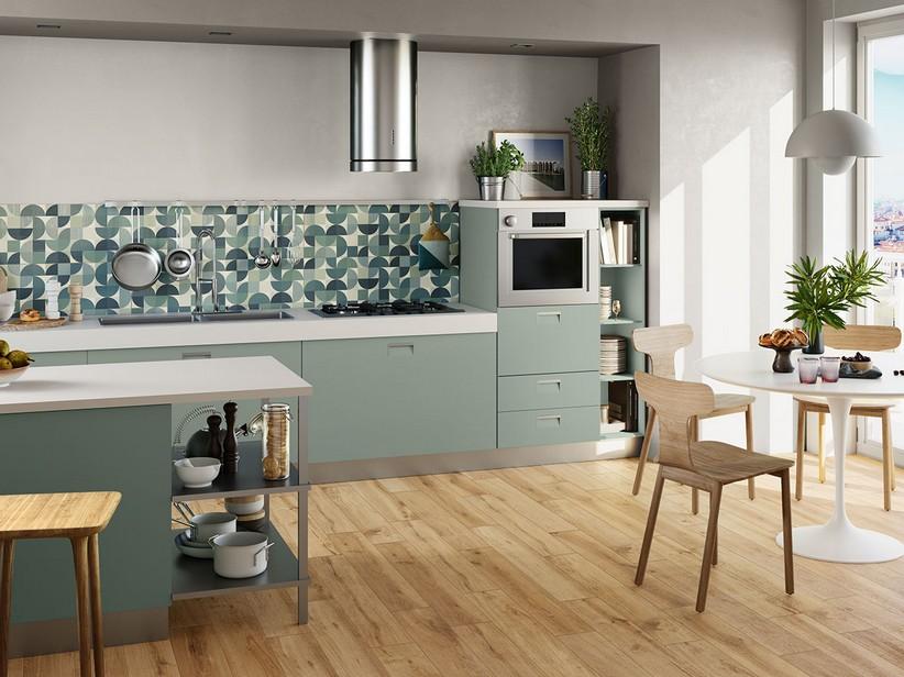 Wandfliese Velvet Round Mix 30x90 geometrische Dekor Blau und Grün | IperCeramica