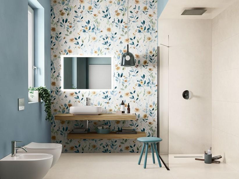 Dekorelement Wallart Fresco, dünnes Feinsteinzeug mit Blumen- Tapetenoptik, Motivformat 100x100 | IperCeramica