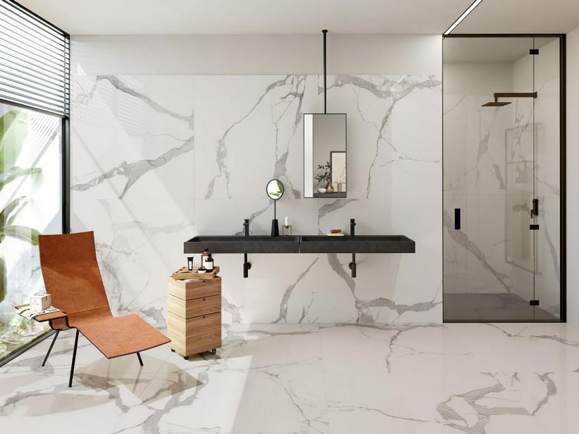 Fliese Xlab Statuario Poliert 120x120 Feinsteinzeug Marmoroptik | IperCeramica