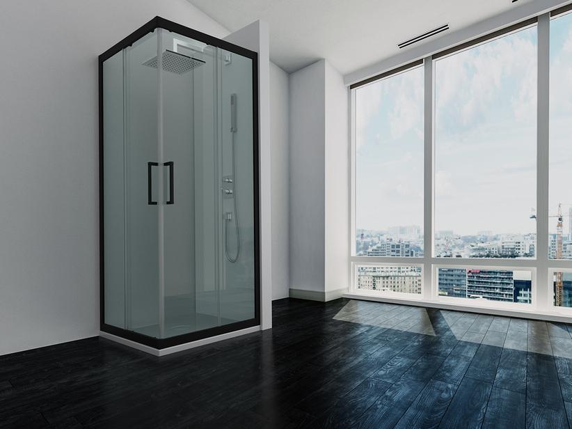 ECKDUSCHKABINE ZEN 100x100 H190,4 Red 100/95 cm SCHIEBETÜREN GLASSTÄRKE 6 mm TRANSPARENT SCHWARZ MATT | IperCeramica