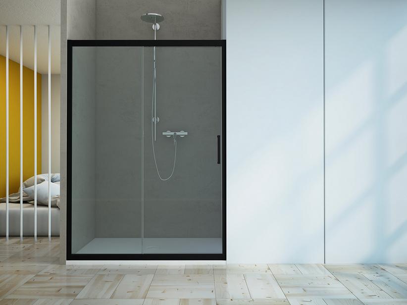 Schiebeduschtür Zen cm 110xH190 Red 100/110 Glasstärke 6 mm Transparent Schwarz Matt | IperCeramica