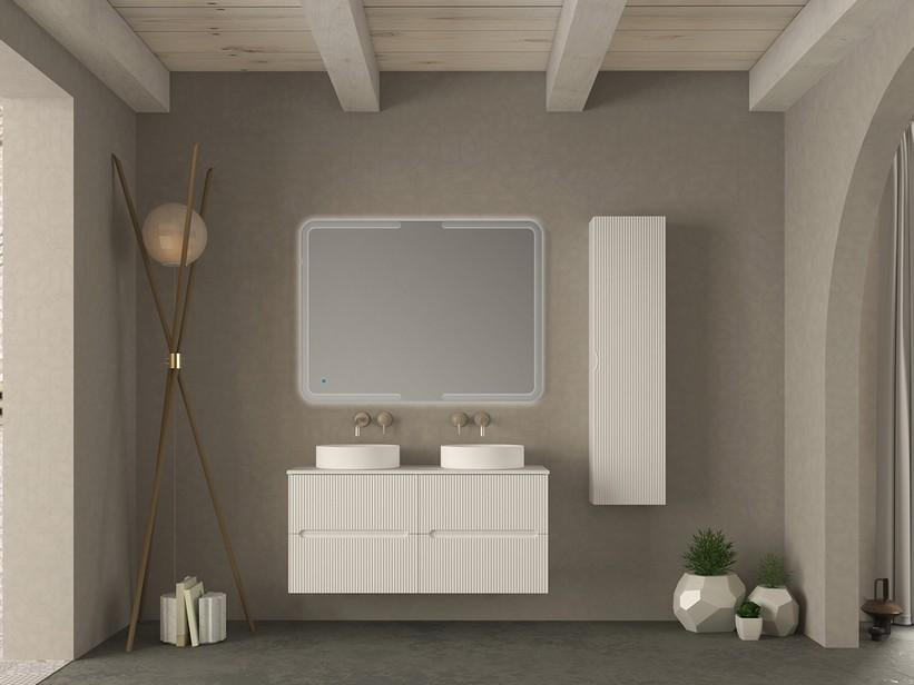 Meuble salle de bains FARO 120 cm cannelé blanc mat avec plan pour vasque à poser | IperCeramica