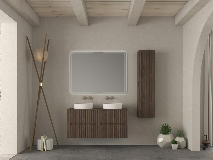 Meuble salle de bains FARO 120 cm cannelé noyer avec plan pour vasque à poser | IperCeramica