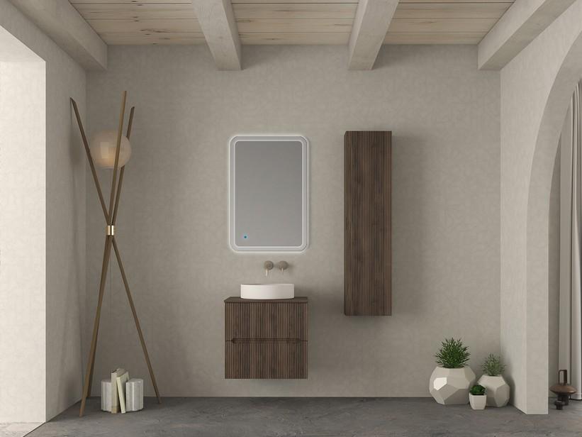 Meuble salle de bains FARO 60 cm cannelé noyer avec plan pour vasque à poser | IperCeramica
