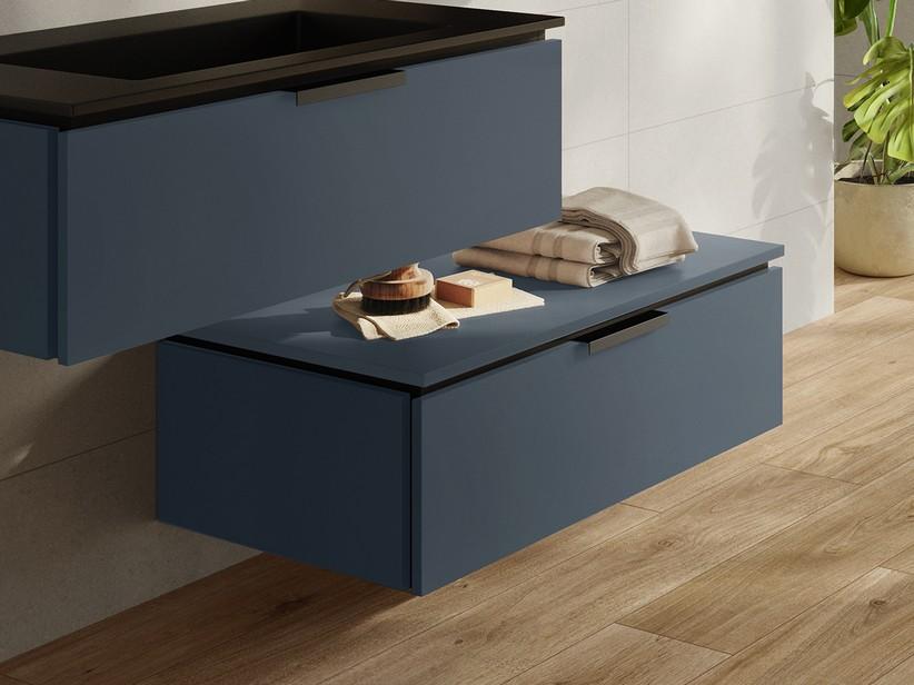 Meuble salle de bains TOUCH 70 cm 1 tiroir et plan 1,8 cm bleu nuit mat | IperCeramica