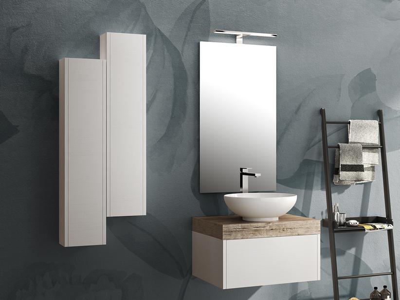 Meuble de salle de bains topsy blanc strié avec plan Natural Oak | IperCeramica