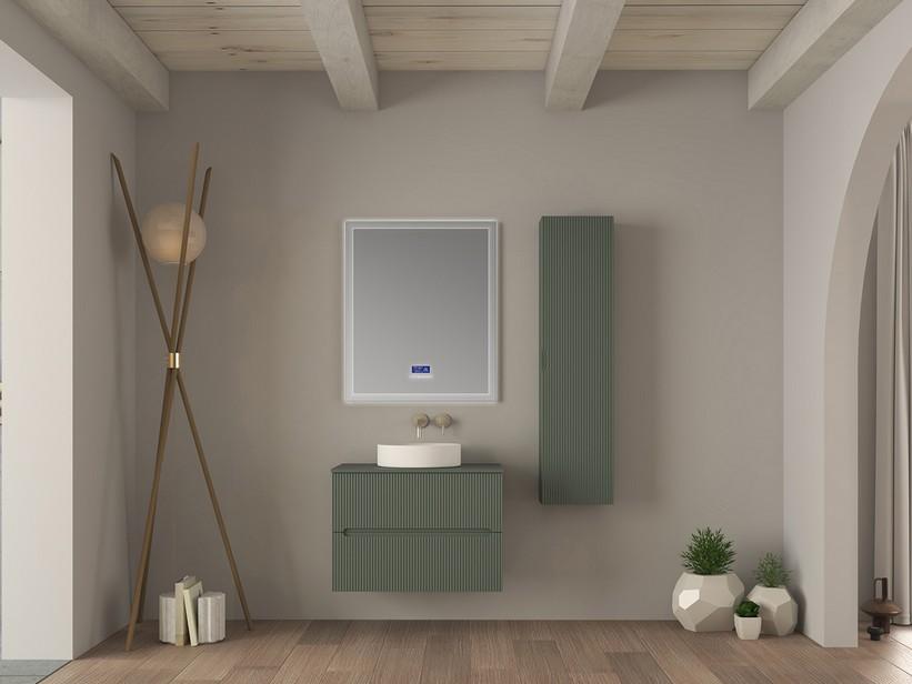 Meuble salle de bains FARO 80 cm cannelé vert mat avec plan pour vasque à poser | IperCeramica