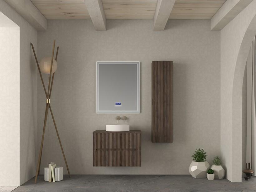 Meuble salle de bains FARO 80 cm cannelé noyer avec plan pour vasque à poser | IperCeramica