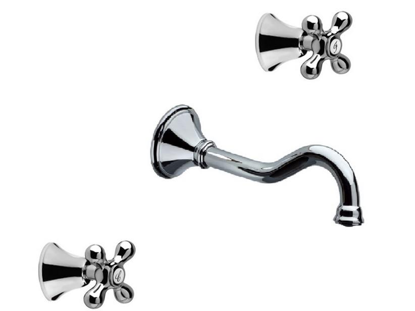 Ensemble robinets 3 trous pour lavabo mural Olimpia chrome | IperCeramica