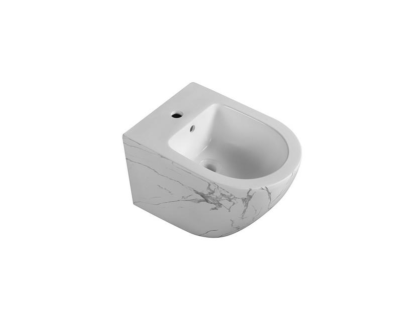 Bidet suspendu Cardano 48,5x37 cm effet marbre Statuario blanc mat | IperCeramica