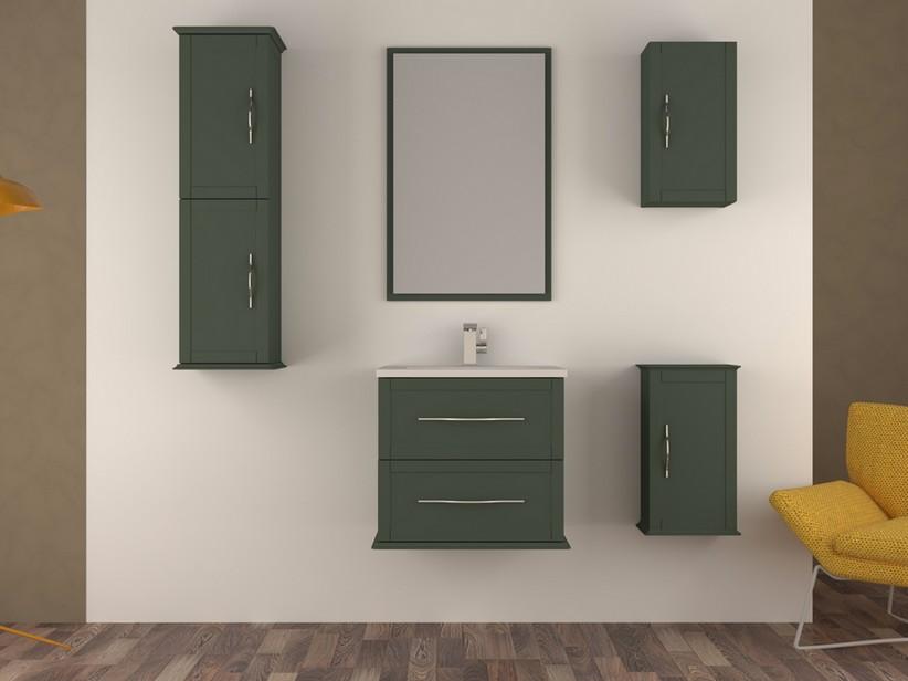 Meuble salle de bains suspendu CLASSIC 60 cm avec 2 tiroirs vert sauge mat et lavabo Unitop en résine de marbre | IperCeramica