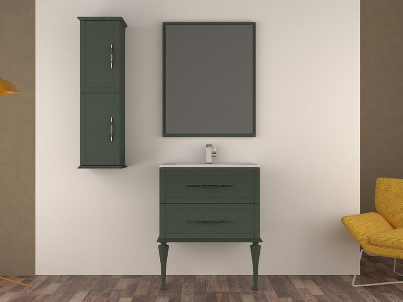 Meuble salle de bains sur pied CLASSIC 75 cm avec 2 tiroirs vert sauge mat et lavabo Unitop en résine de marbre | IperCeramica