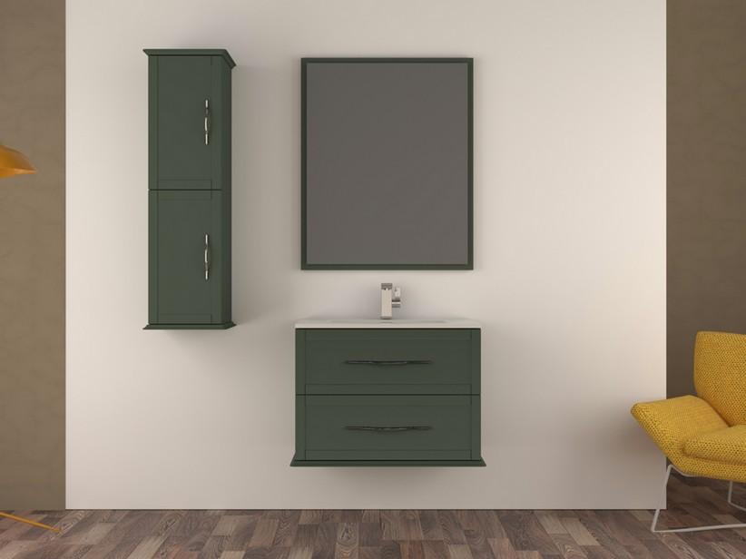 Meuble salle de bains suspendu CLASSIC 75 cm avec 2 tiroirs vert sauge mat et lavabo Unitop en céramique | IperCeramica