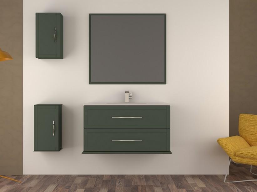 Meuble salle de bains suspendu CLASSIC 101 cm avec 2 tiroirs vert sauge mat et lavabo Unitop en céramique | IperCeramica