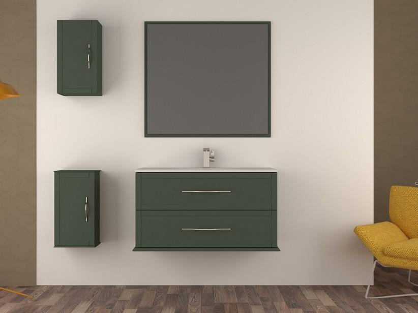 Meuble salle de bains suspendu CLASSIC 101 cm avec 2 tiroirs vert sauge mat et lavabo Unitop en résine de marbre | IperCeramica