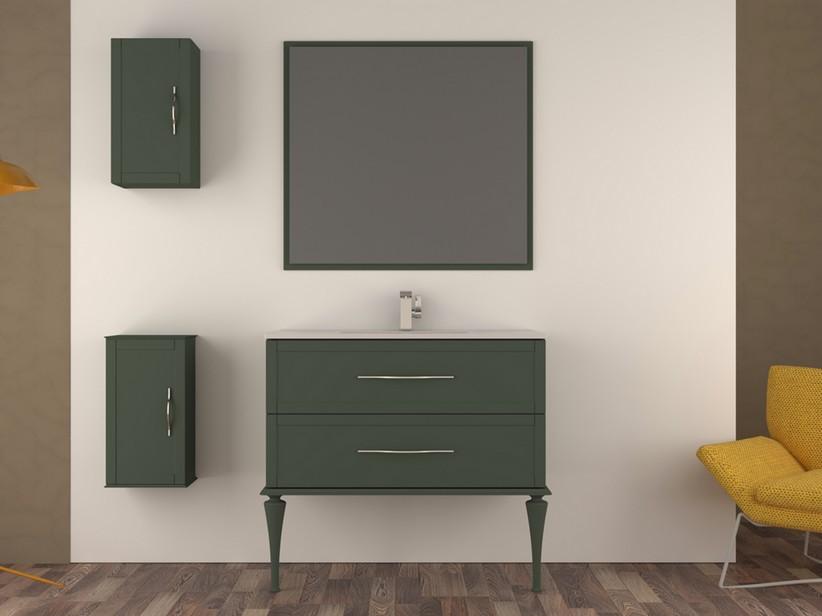 Meuble salle de bains sur pied CLASSIC 101 cm avec 2 tiroirs vert sauge mat et lavabo Unitop en céramique | IperCeramica