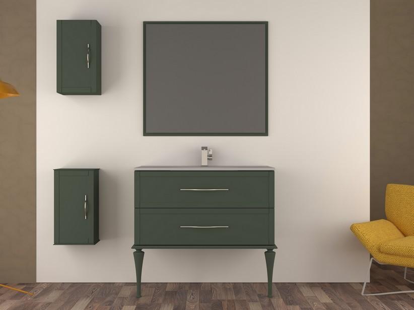 Meuble salle de bains sur pied CLASSIC 101 cm avec 2 tiroirs vert sauge mat et lavabo Unitop en résine de marbre | IperCeramica