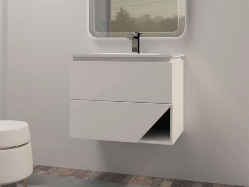 Meuble salle de bains LUX L70 cm suspendu avec 2 tiroirs et lavabo Unitop en résine - finition blanc mat | IperCeramica