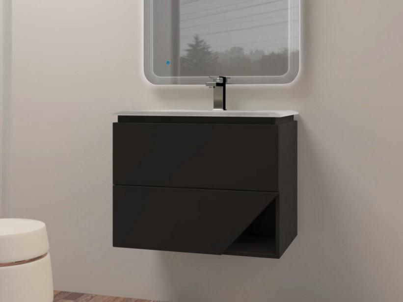Meuble salle de bains LUX L70 cm suspendu avec 2 tiroirs et lavabo Unitop en résine - finition graphite mat | IperCeramica