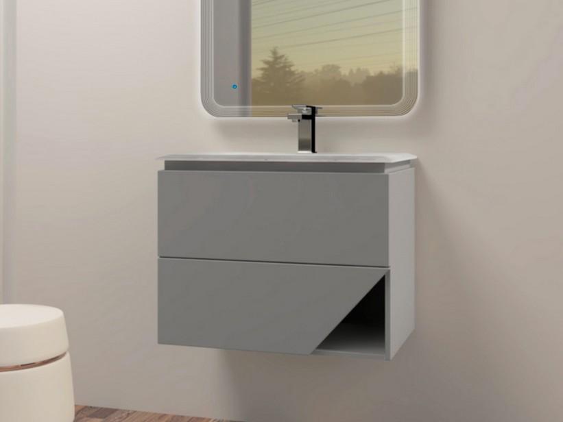Meuble salle de bains LUX L70 cm suspendu avec 2 tiroirs et lavabo Unitop en résine - finition gris mat | IperCeramica