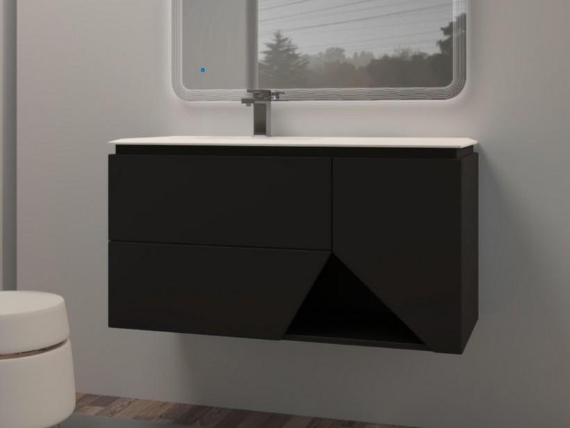 Meuble salle de bains LUX L106 cm suspendu avec 2 tiroirs, 1 porte et lavabo Unitop en résine - finition graphite mat | IperCeramica