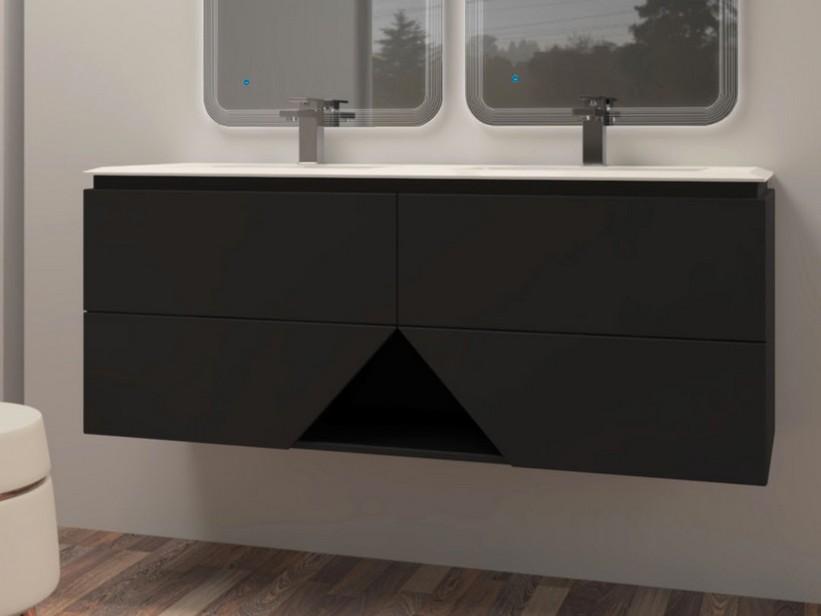 Meuble salle de bains LUX L140 cm suspendu avec 4 tiroirs et lavabo Unitop double vasque en résine - finition graphite mat | IperCeramica