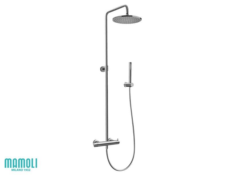 Colonne de douche avec mitigeur thermostatique Gretha avec inverseur à 2 voies laiton effet inox brossé | IperCeramica