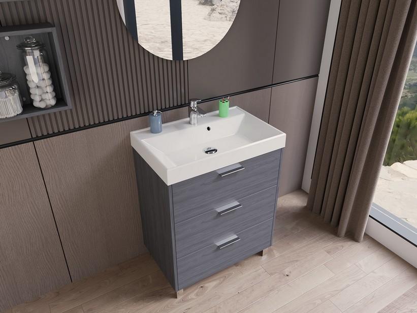 Meuble salle de bains Gardenia L70 cm sur pieds avec 3 tiroirs et lavabo Unitop en résine - finition ORME ONYX | IperCeramica