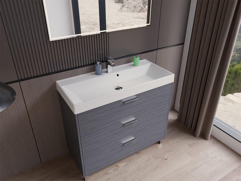 Meuble salle de bains Gardenia L100 cm sur pieds avec 3 tiroirs et lavabo Unitop en résine - finition ORME ONYX | IperCeramica