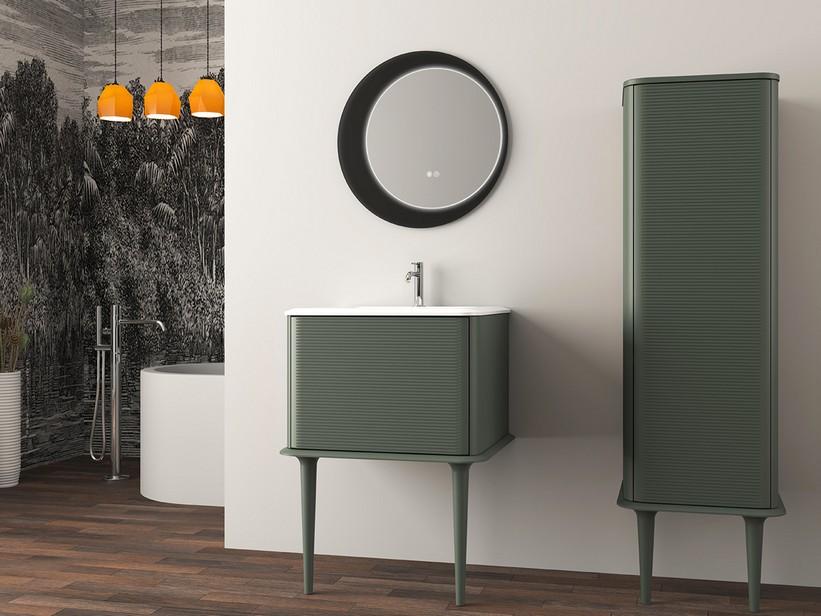 Meuble salle de bains ATLAS L64 cm à poser avec 1 tiroir et lavabo Unitop en résine - finition vert mat | IperCeramica
