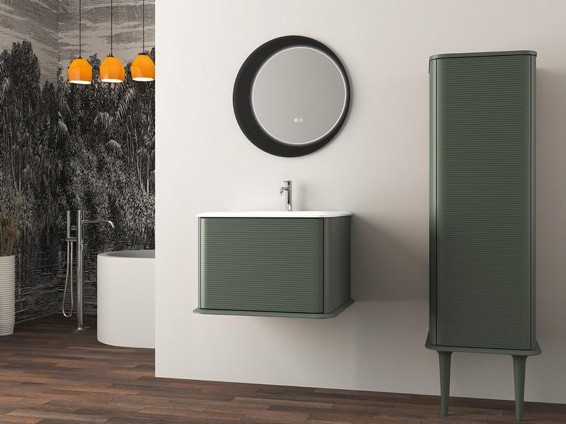 Meuble salle de bains ATLAS L64 cm suspendu avec 1 tiroir et lavabo Unitop en résine - finition vert mat | IperCeramica