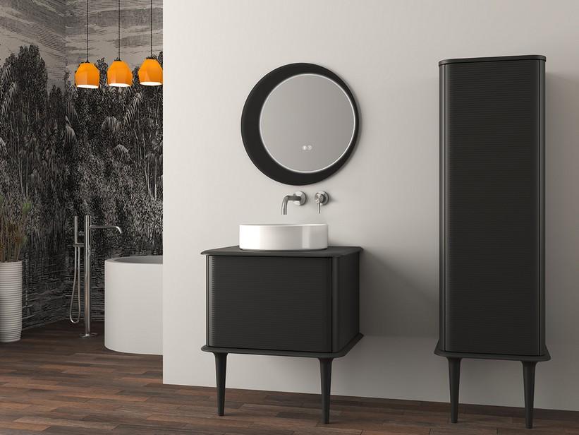 Meuble salle de bains ATLAS L64 cm à poser avec 1 tiroir et plan - finition noir mat | IperCeramica