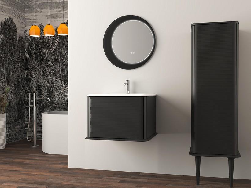 Meuble salle de bains ATLAS L64 cm suspendu avec 1 tiroir et lavabo Unitop en résine - finition noir mat | IperCeramica