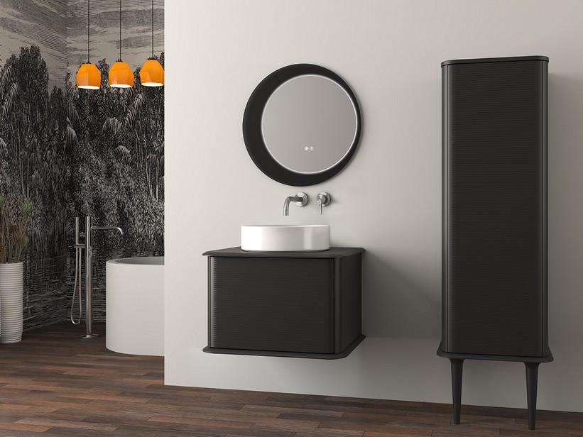 Meuble salle de bains ATLAS L64 cm suspendu avec 1 tiroir et plan - finition noir mat | IperCeramica