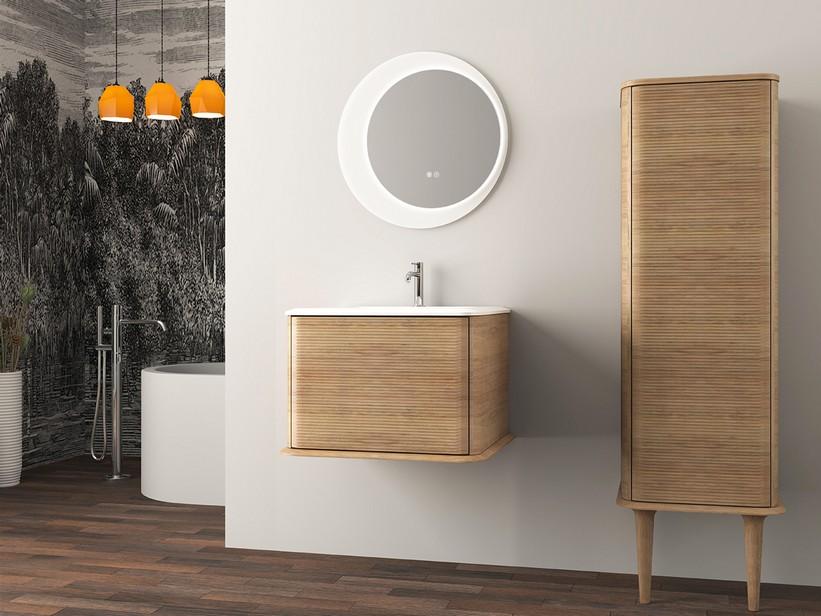 Meuble salle de bains ATLAS L64 cm suspendu avec 1 tiroir et lavabo Unitop en résine - finition chêne tabac mat | IperCeramica