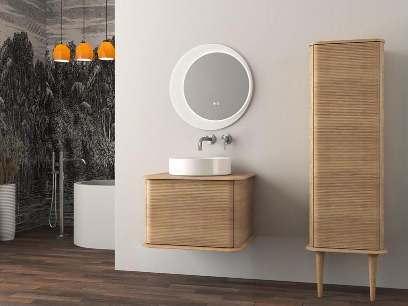Meuble salle de bains ATLAS L64 cm suspendu avec 1 tiroir et plan - finition chêne tabac mat | IperCeramica